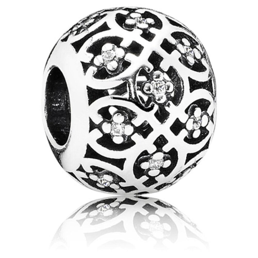 PANDORA Intricate Lattice Charm with Clear Zirconia Authentic Sterling Silver